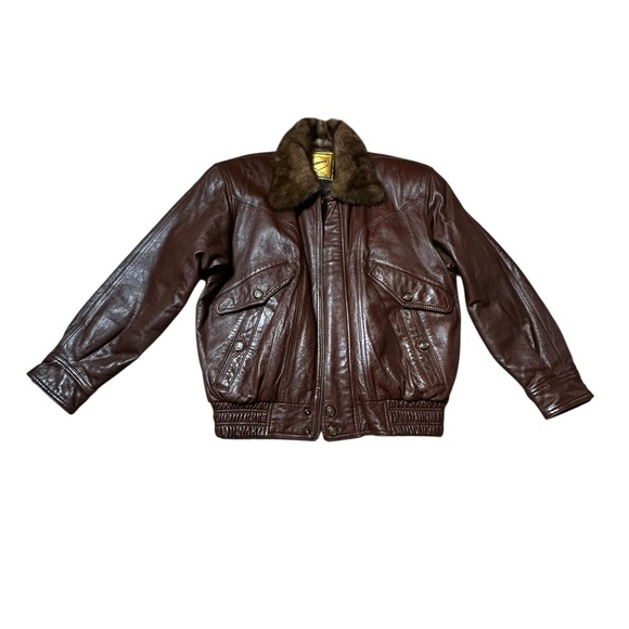 Leather Bomber With Fur Collar, small - Picture 3 of 16